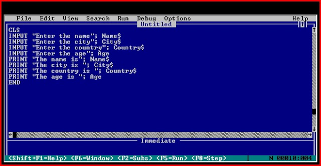 Qbasic Program 3: A program to enter your name, city, country, age and ...