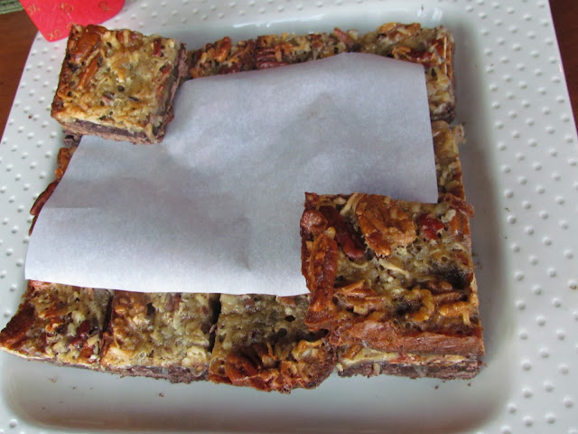 german chocolate bars cut and layered on a serving dish 