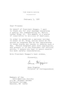Response from the White House to the Afro-American Society's letter