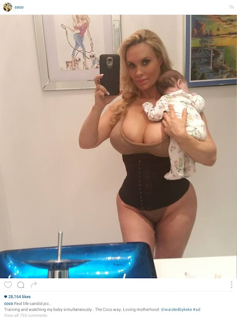 Hot Mama Alert: This Coco Austin’s Selfie Using Waist Trainer While Carrying Her Daughter Will Leave You Speechless