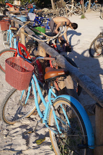 Bike, entrance to beach in Tulum