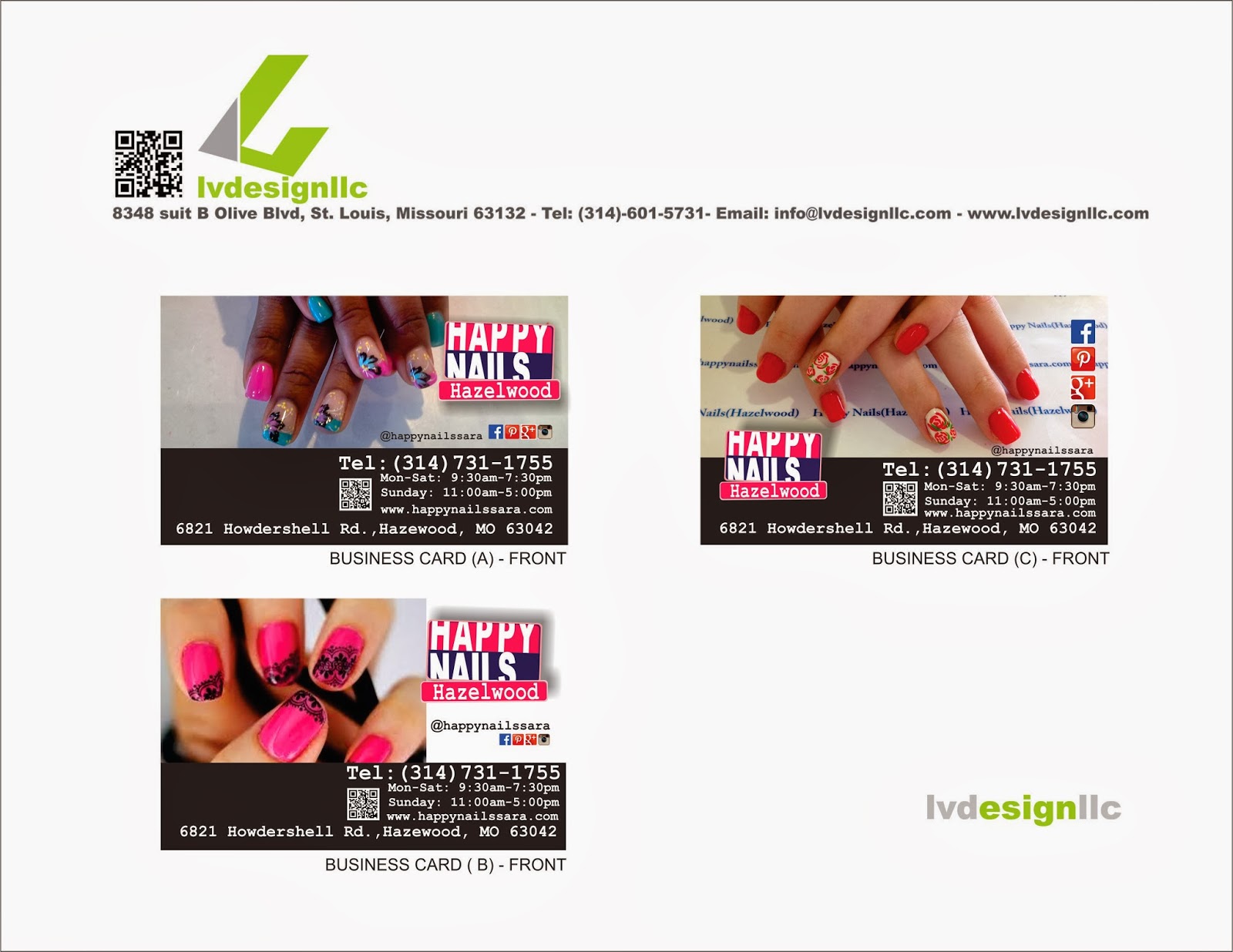 lv. designs llc: Happy Nails - business card