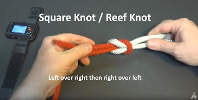 demonstration of a tied square knot also called a reef knot
