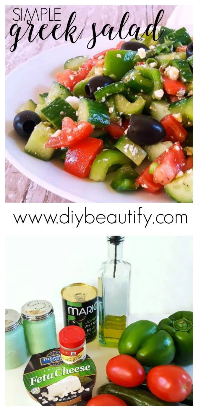 chunky Greek salad with veggies, feta cheese and olives