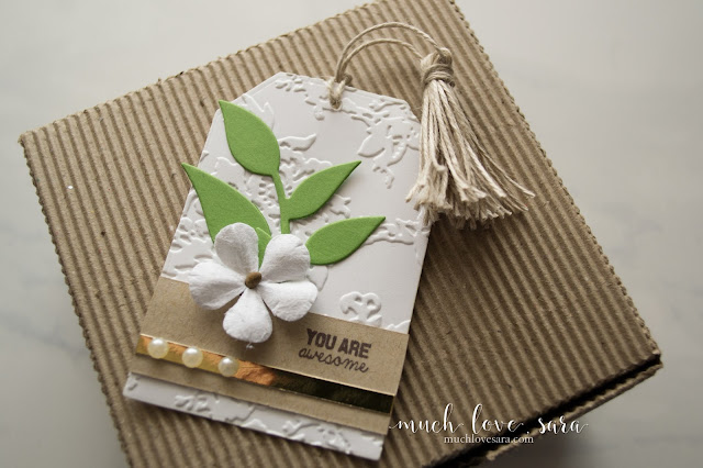 This sweet little floral gift tag, with it's fun tassel, would be the perfect accompaniment for a gift for a variety of occasions.   Created using Fun Stampers Journey stamps, card stock, and tools.
