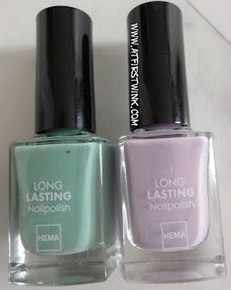 HEMA Long Lasting Nail polish lavender and pale green