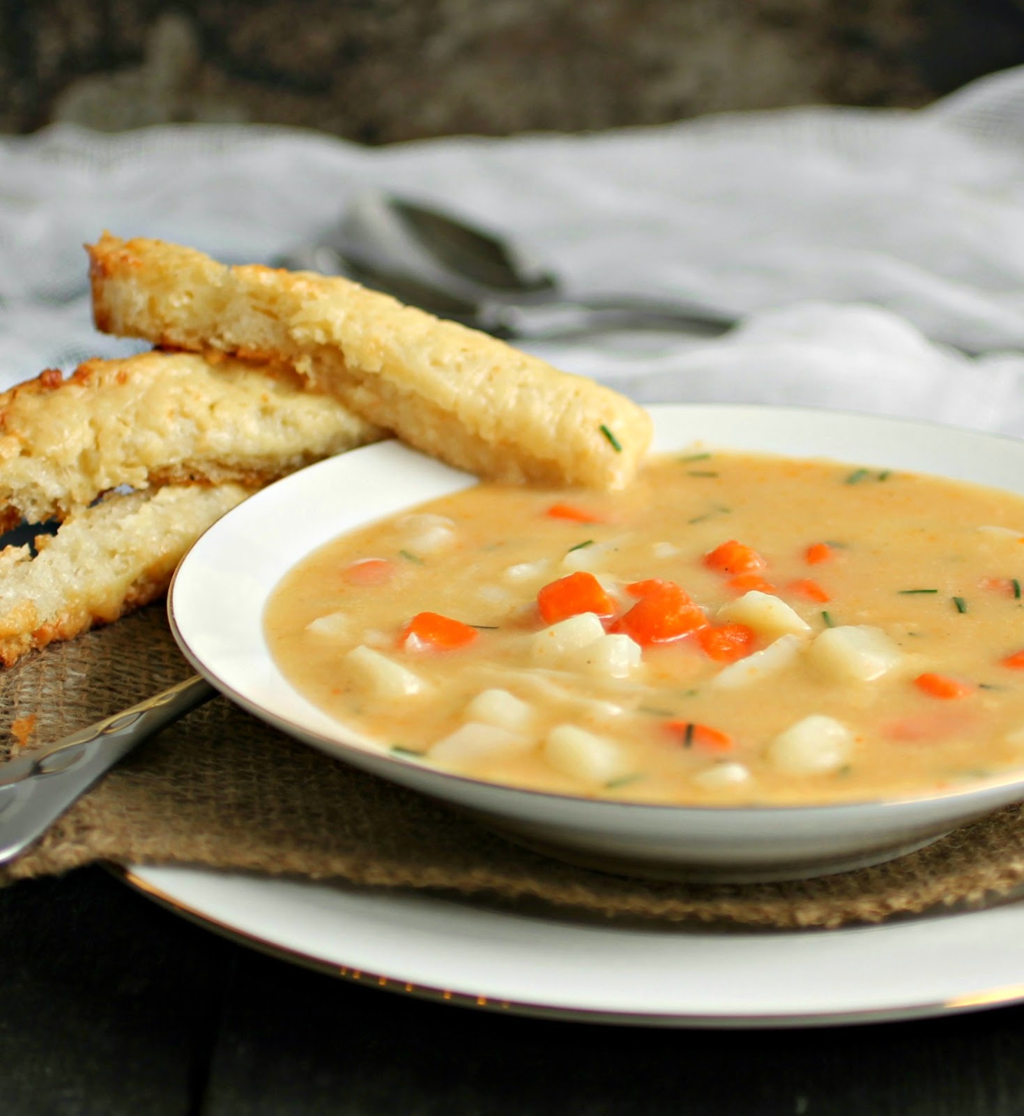 Hungry Couple Chunky Veggie Soup with Gruyere Cheese Toast