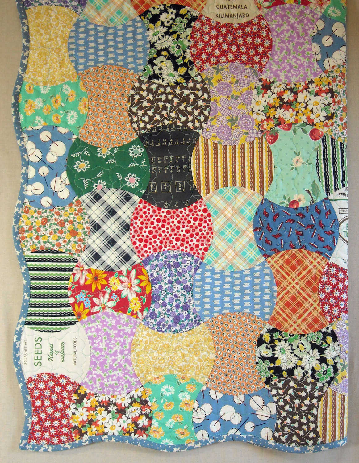 Feed Sack Apple Core Quilt Vintage Look Scrap Quilt Baby Crib Quilt