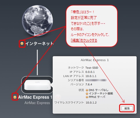 AirMac Express のアイコンをクリックし、[編集]をクリック