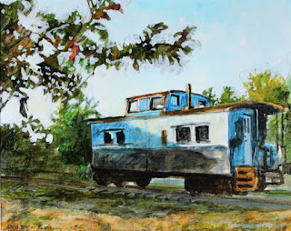caboose, train, painting, "acrylic painting", "landscape painting"