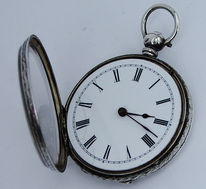 Silver Lovely antique hand chased fine silver silver fob pocket watch