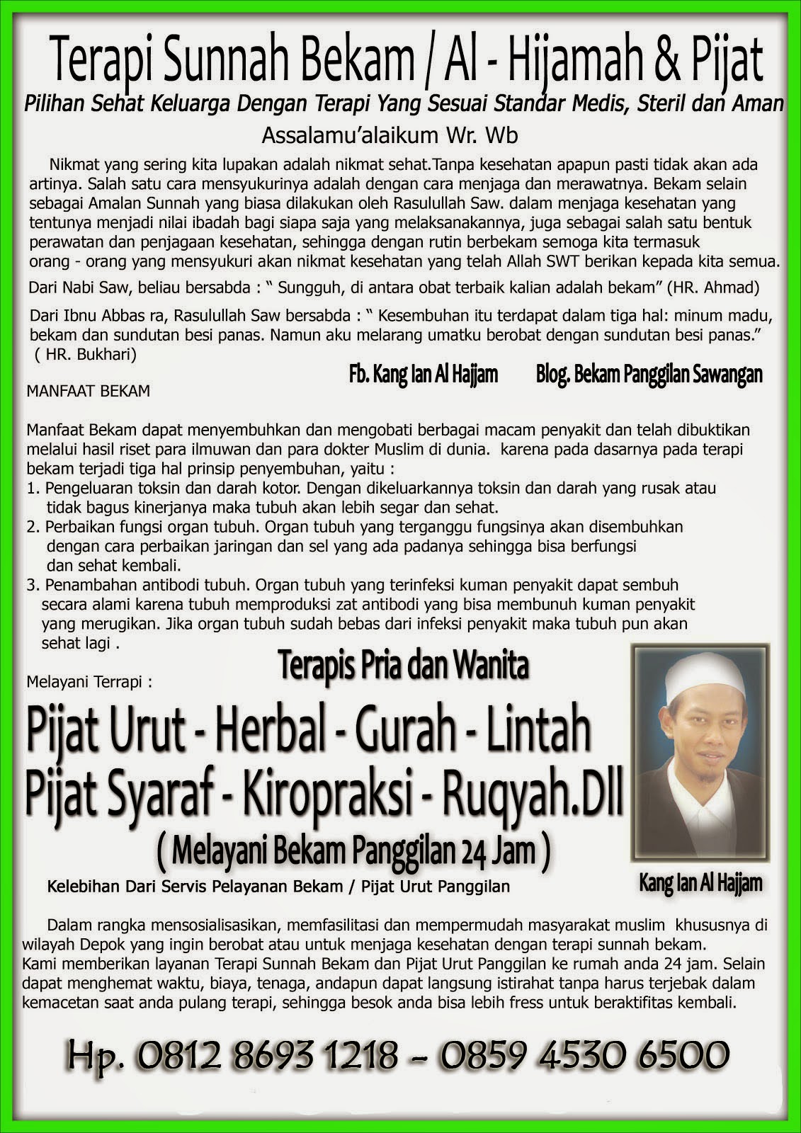 Pijat Urut dan Bekam Panggilan Depok,Bogor,Tanggerang,Bekasi dan Jakarta