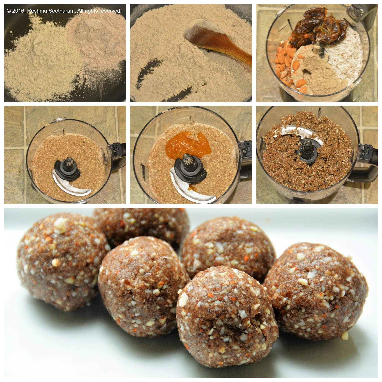 Millet energy bites with almonds, dates and coconut