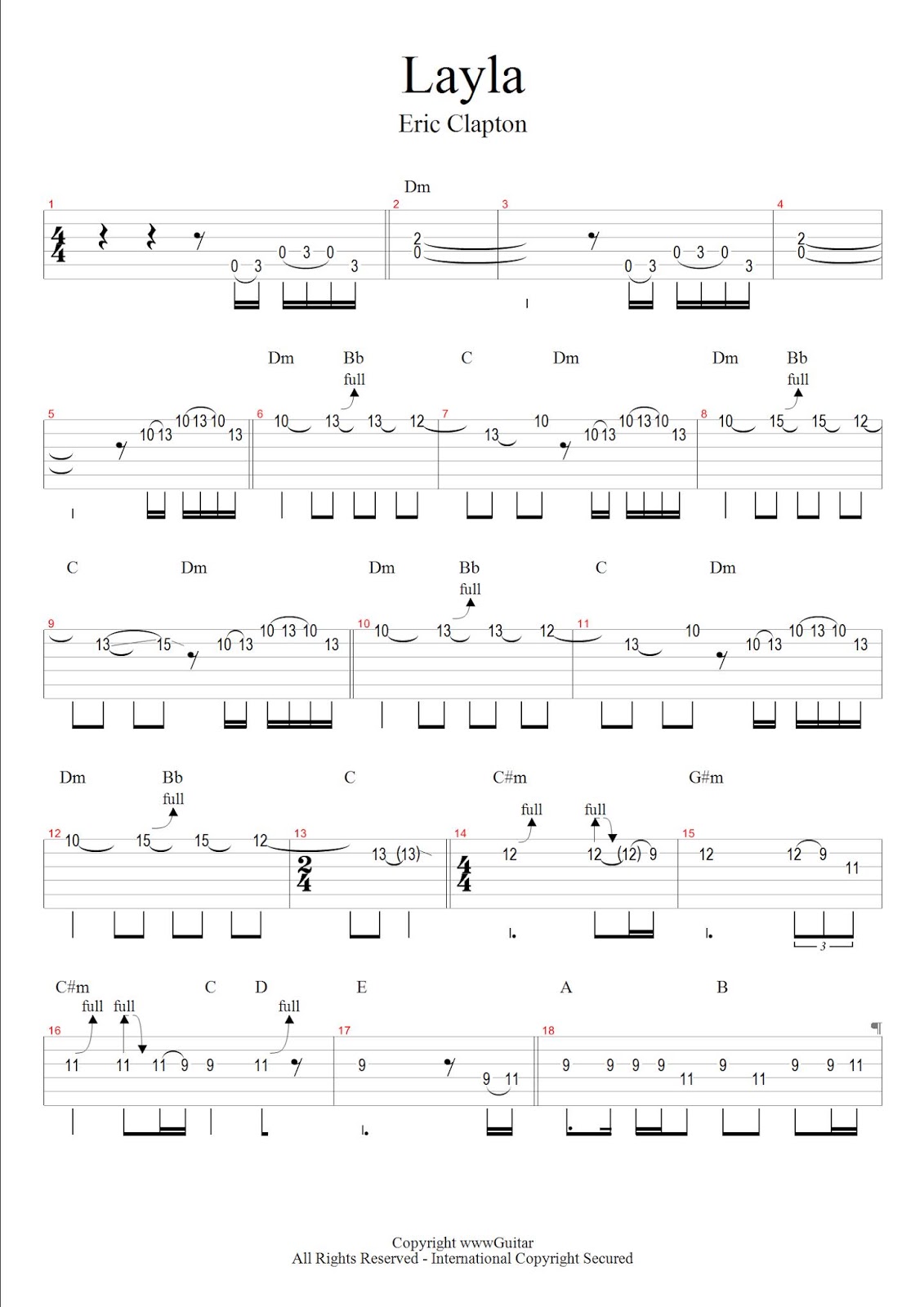 eric clapton layla (tab) score