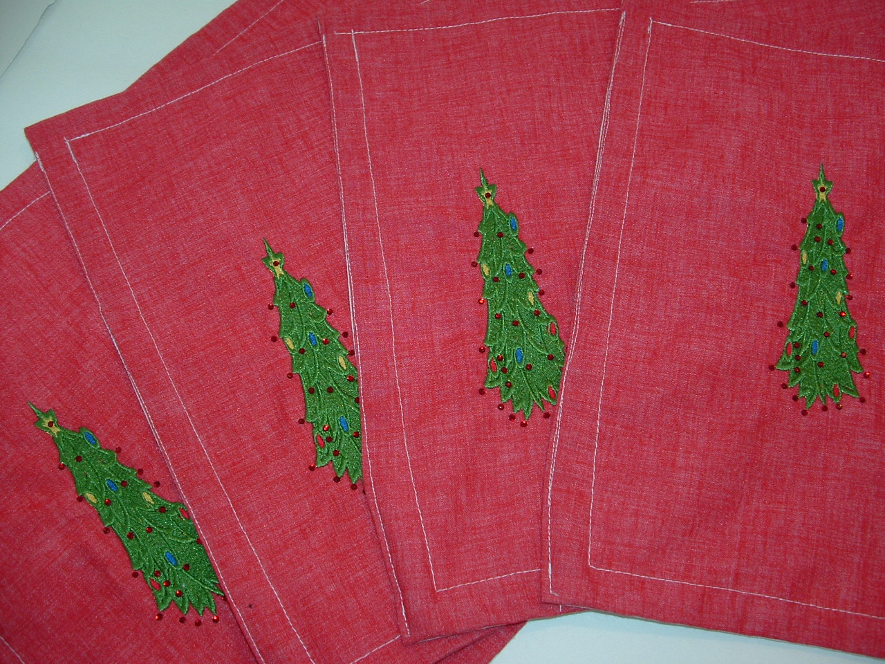 Cajun Stitchery Set of 4 Red Placemats with Embroidered and by