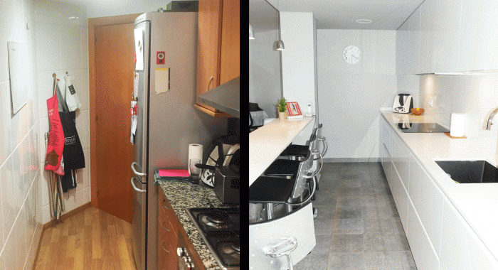 Antes y después de una cocina abierta al salón