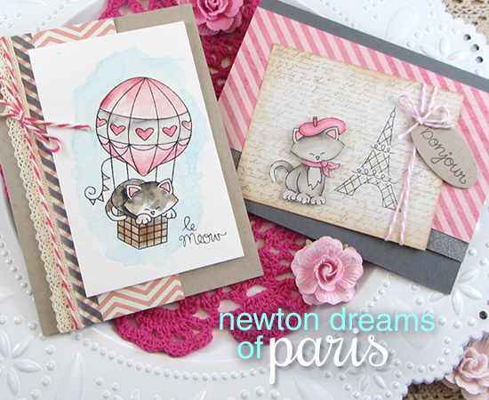 Paris Kitty Valentine Cards by Jennifer Jackson | Newton's Nook Designs | Newton Dreams of Paris Stamp Set