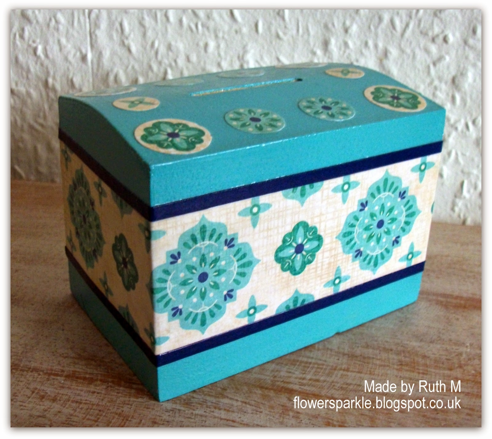 Flower Sparkle Decorated Wooden Money Box