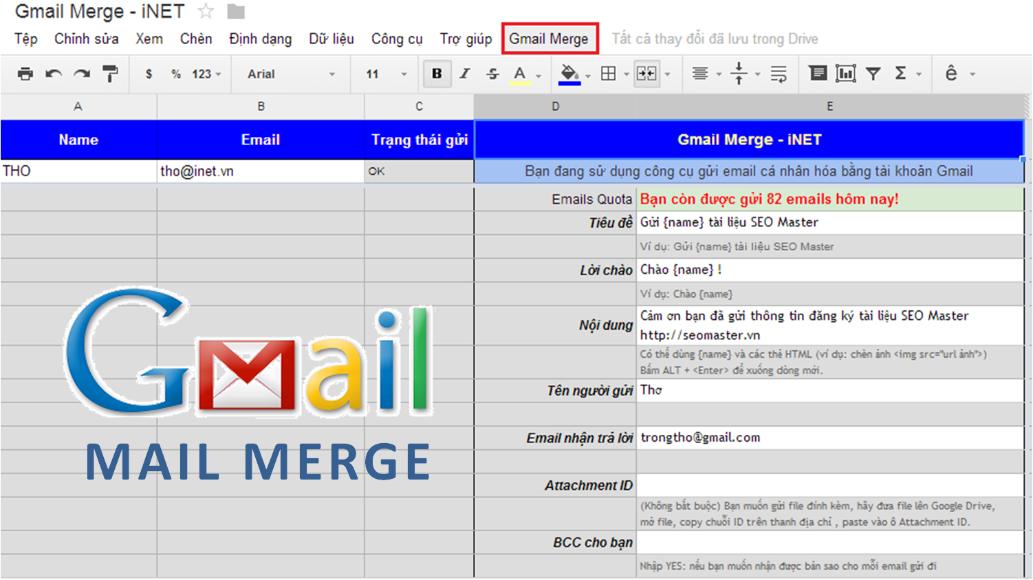 Mail Merge với Gmail và Google Docs