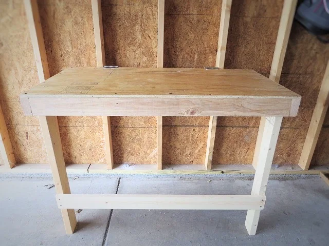 finished folding workbench in garage