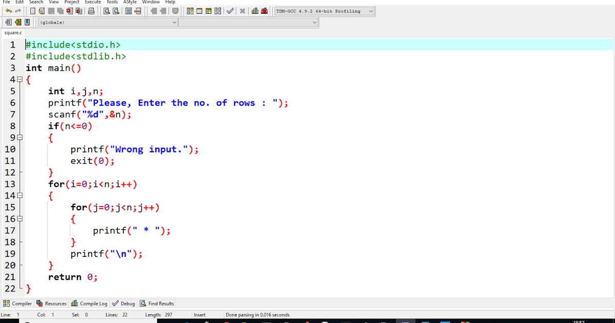Square made of asterisk(*) in C-Language
