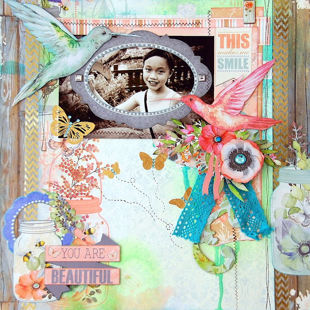 You Are Beautiful Layout by Irene Tan using BoBunny Butterfly Kisses Collection