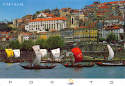 . the hillsides overlooking the Douro river estuary in northern Portugal, . (portugal porto rabelo port wine boat)