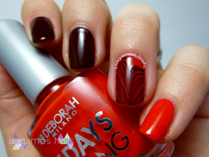 Nail art Rojo y Water marble. Hagamos Nails