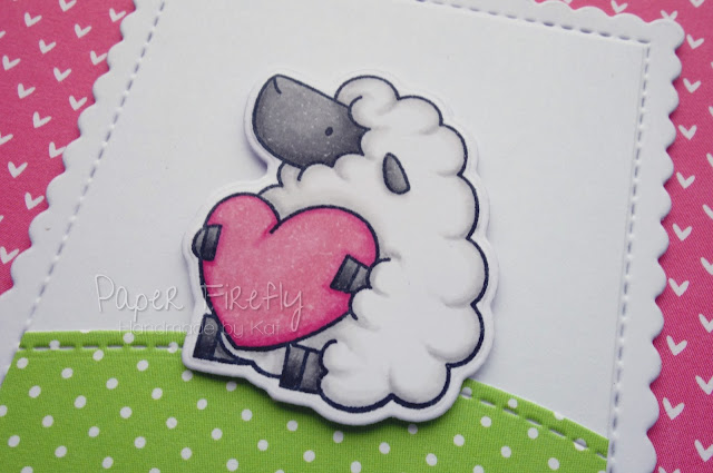 Humorous sheep Valentine's Day card (image and papers from My Favourite Things)