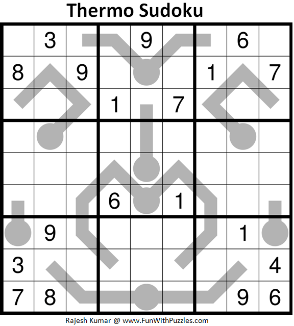 Thermometer Sudoku Puzzle (Fun With Sudoku #393)