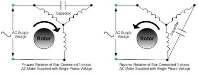 Forward and Reverse Rotation of a Star Connected 3 Phase AC Motor Powered by Single Phase Supply Voltage