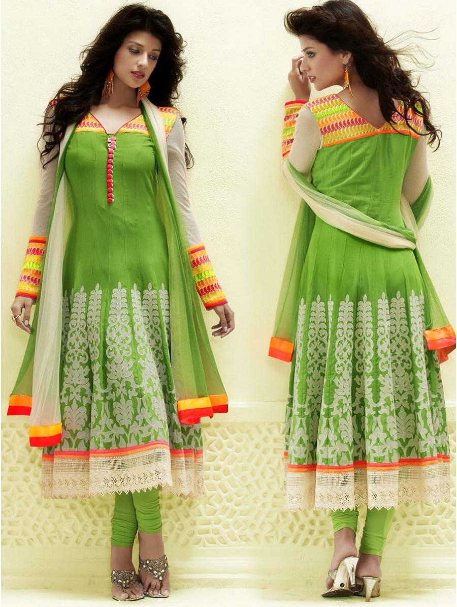 BEAUTIFUL PARROT GREEN DESIGNER ANARKALI SUIT