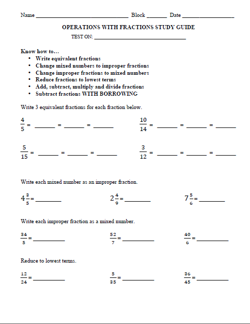 Mrs. White's 6th Grade Math Blog: FRACTION OPERATIONS STUDY GUIDE