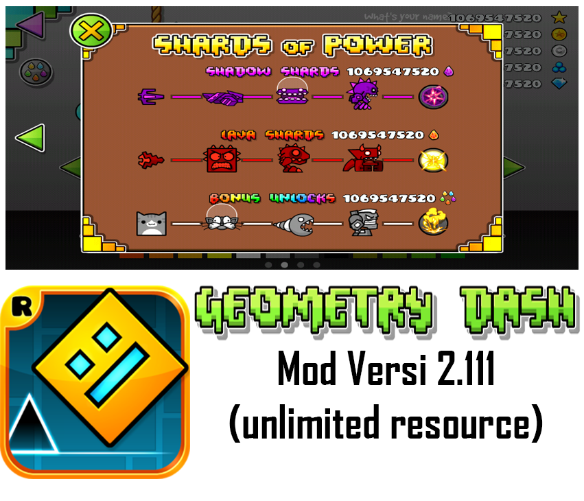Geometry Dash V2.111 Mod Apk (unlimited shard + secret coins + unlocked