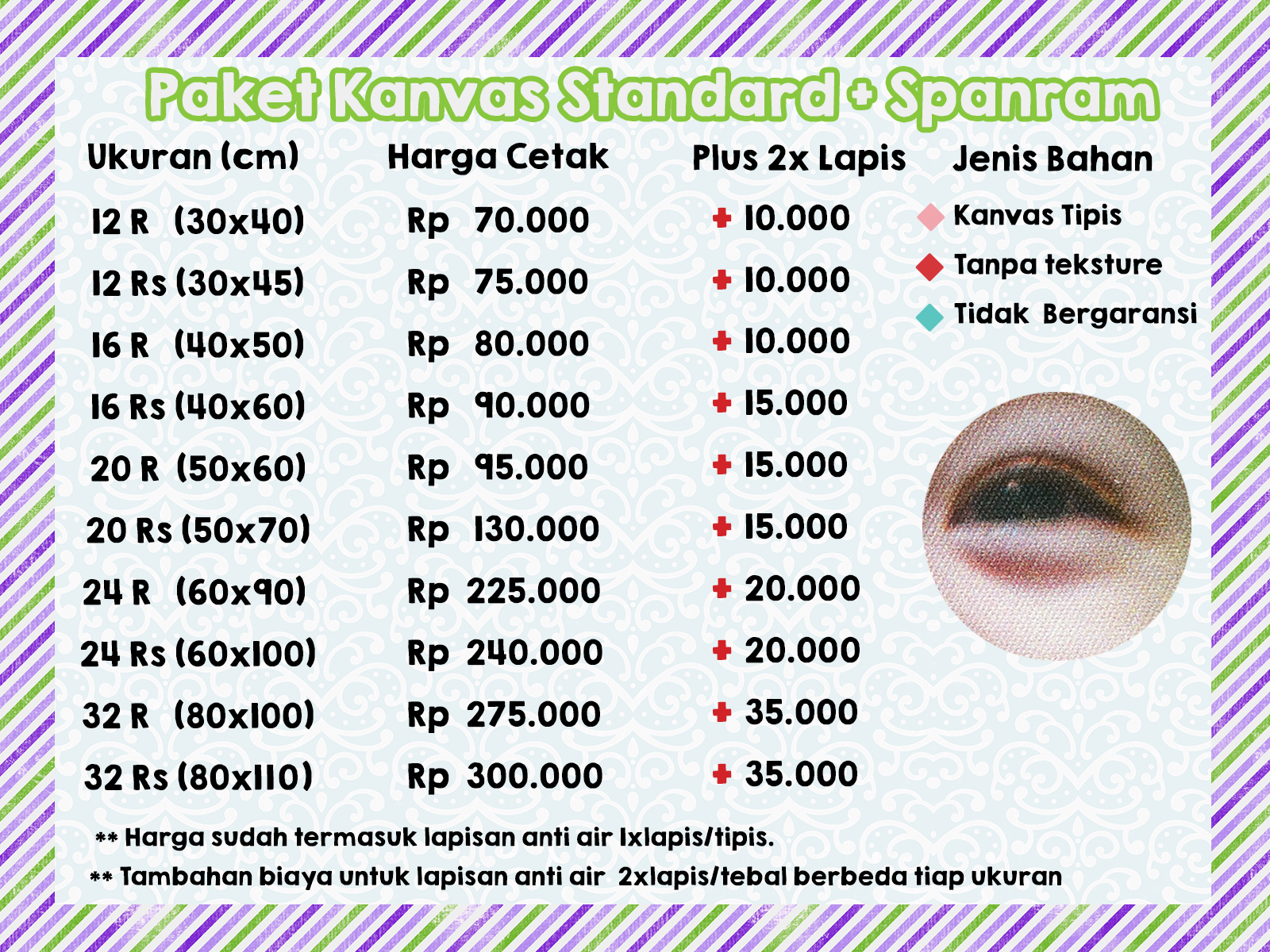 DAFTAR HARGA FRAME DAN SPANRAM TERBARU ~ Cetak foto kanvas
