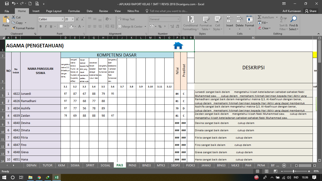Aplikasi Rapor Kelas 2 Semester 1 Kurikulum 2013 Revisi
