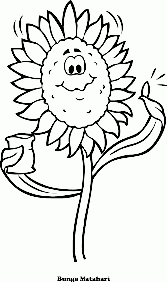 Mewarnai Gambar Bunga Matahari Versi Kartun Contoh Anak Paud Sketsa