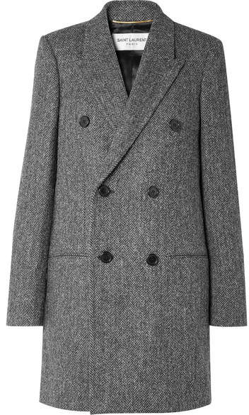 Saint Laurent - Double-breasted Herringbone Wool Coat – Gray