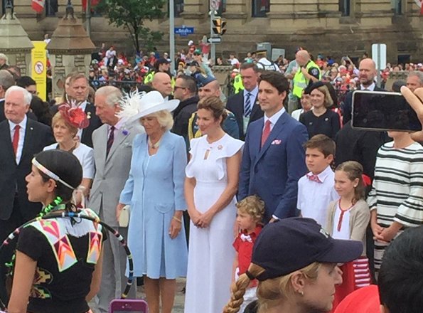 Prince Charles and Duchess Camilla, Canadian Prime Minister Justin Trudeau and his wife Sophie Gregoire and their children, Hadrien, Ella-Grace and Xavier Trudeau