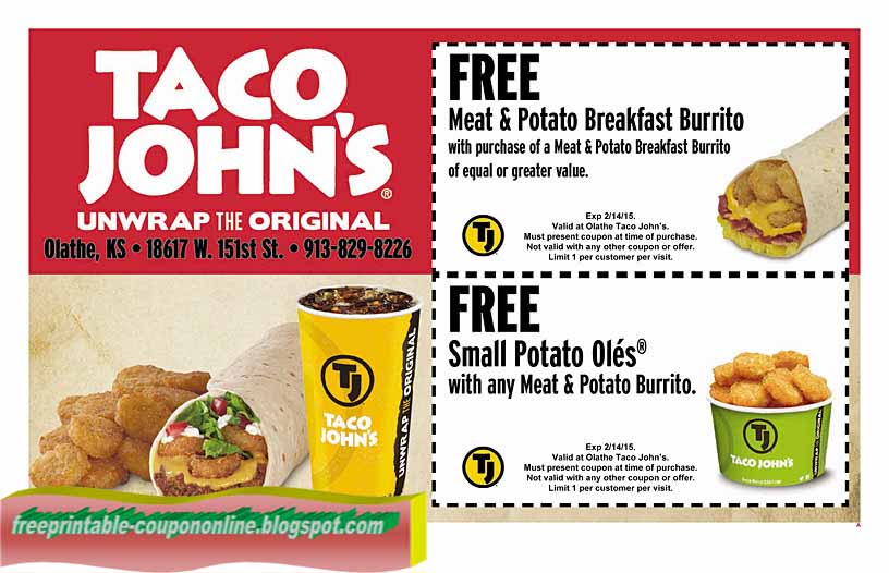 Printable Coupons 2018 Taco Johns Coupons