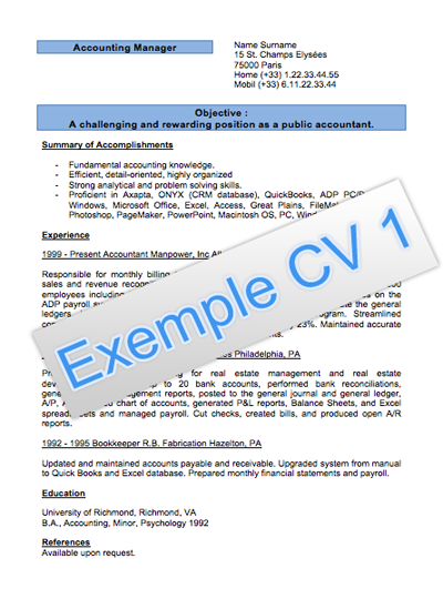 Modèles de CV anglais ~ Avis de concours et recrutements 