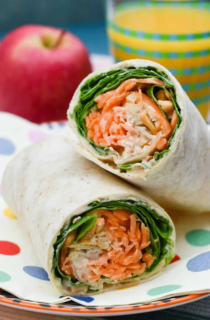 Close up of Carrot and Spinach Crunch Lunch Wrap