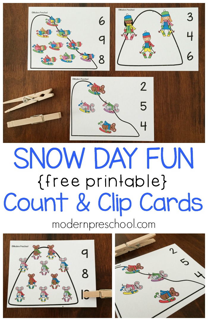 Snow Day Count Clip Cards