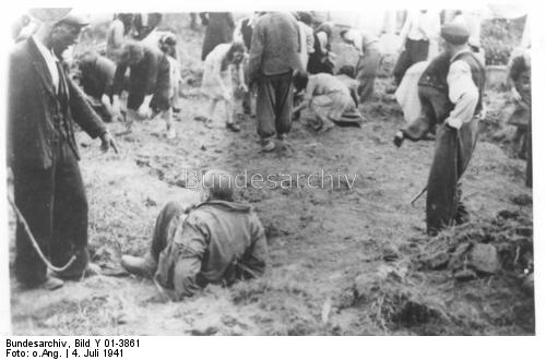 Ukrainian Jews being forced to dig their own graves, 4 July 1941 worldwartwo.filminspector.com