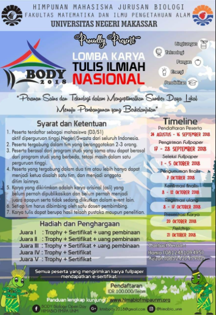Lomba Karya Tulis Ilmiah Nasional BODY 2018 di UNM Lomba Karya Tulis Ilmiah Nasional BODY 2018 di UNM