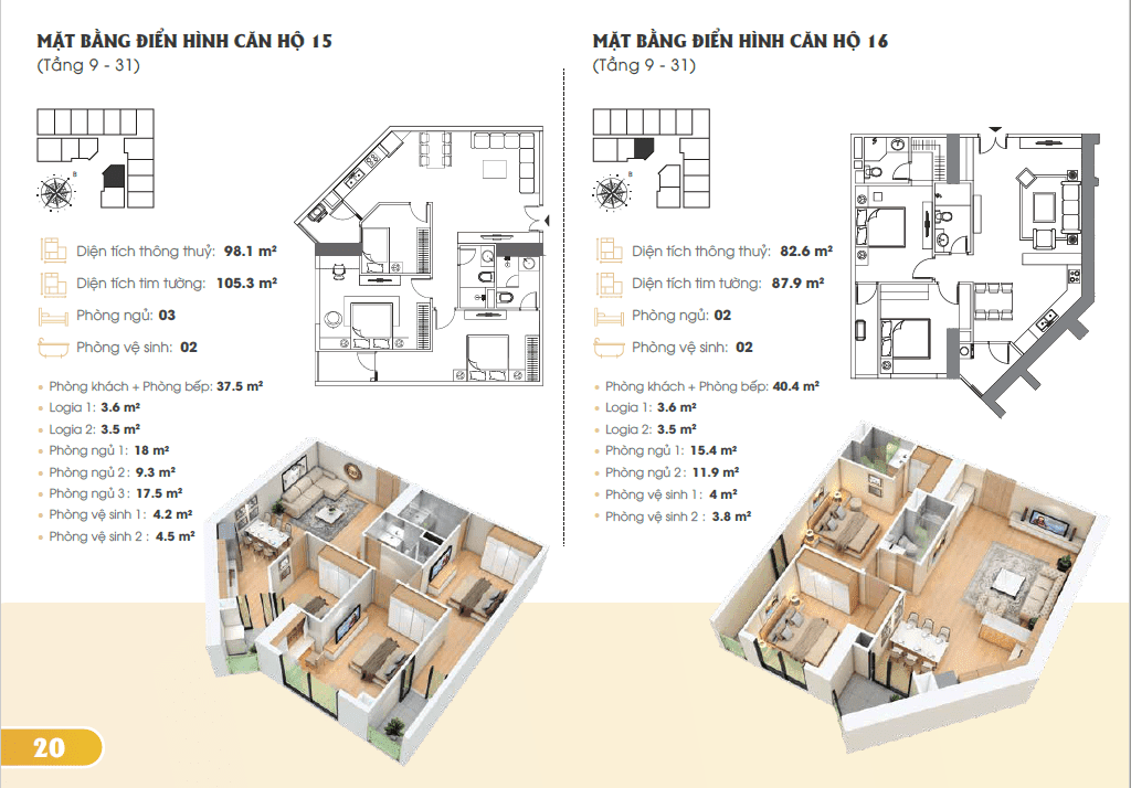 Thiết kế căn hộ 15, 3 phòng ngủ dự án Golden Park Trần Thái Bạch
