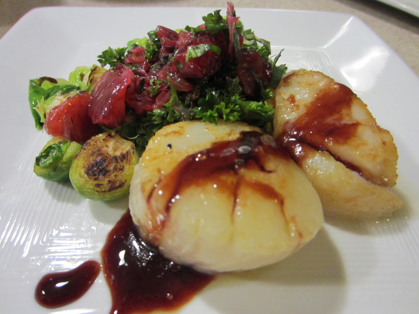 broke foodie Scallops with blood orange gastrique