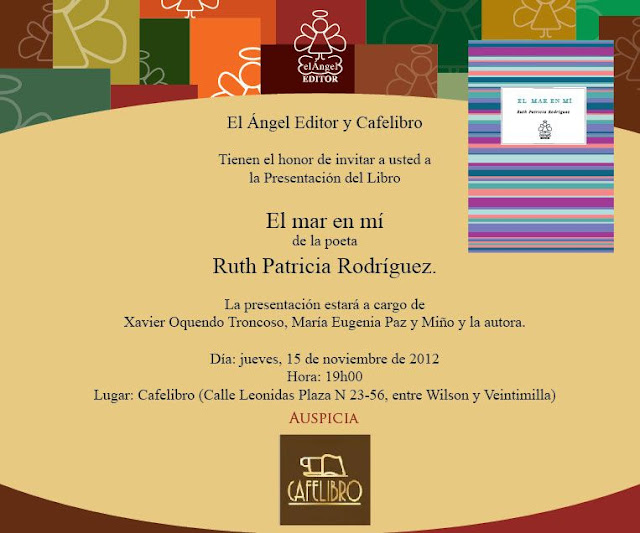 Presentación del libro "El mar mí" de Ruth Patricia Rodríguez, jueves 15 de noviembre, 19h00, Cafelibro