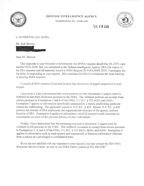 DIA Response To Brewer FOIA Request Re AAWSAP and Baass Contract (Pg 1) 7-19-19 DIA Response To Brewer FOIA Request Re AAWSAP and Baass Contract (Pg 1) 7-19-19