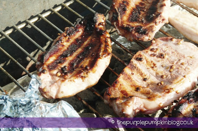 Barbecued Greek-Cypriot Afelia Pork Steaks at The Purple Pumpkin Blog